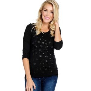 Allure Embellished Sequins 3/4 sleeves hi-lo Top